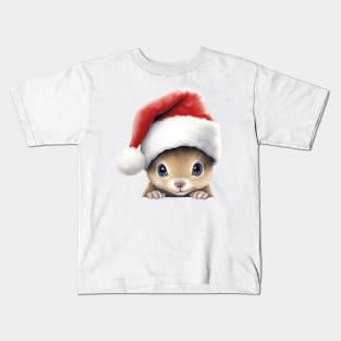 Christmas Peeking Baby Squirrel Kids T-Shirt